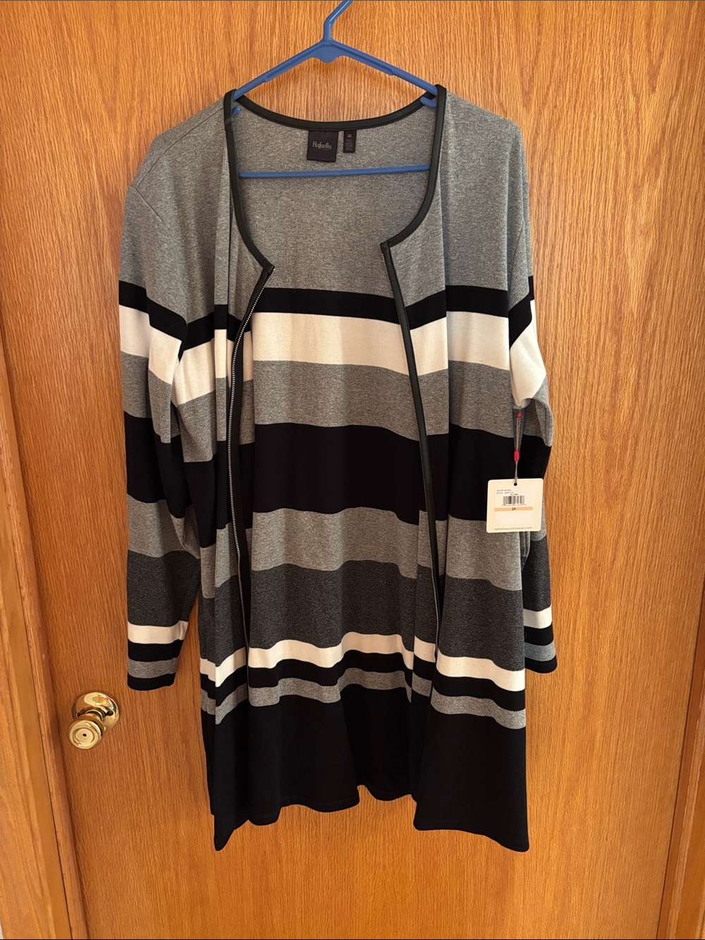 Rafaella Open-Front Striped Cardigan - Gray, Black, White